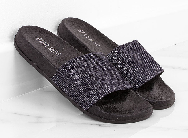 CZARNE GUMOWE KLAPKI Z CYRKONIAMI SHIMMES 3
