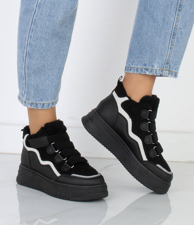 CZARNE SNEAKERSY OCIEPLANE BOTKI PLATFORMA  ADIERA