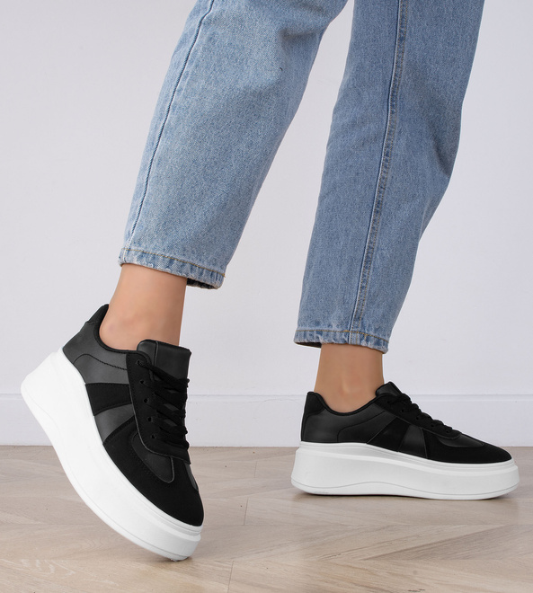 DAMSKIE CZARNE SNEAKERSY TRAMPKI SKÓRZANE FENELA 6