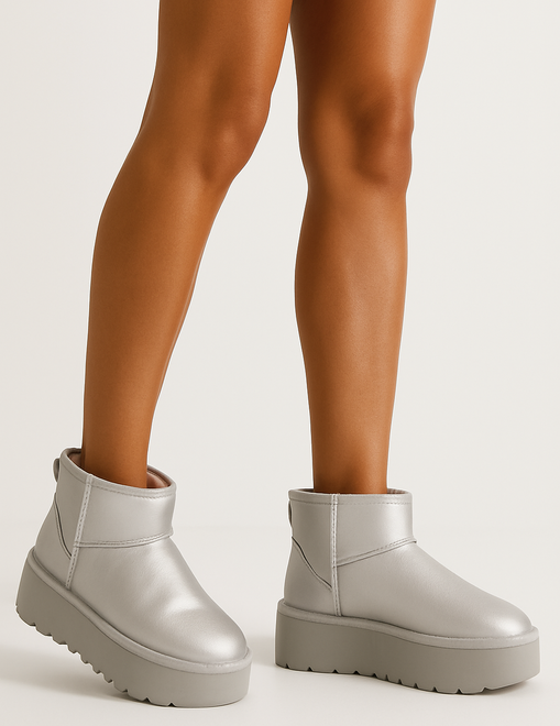 SREBRNE OCIEPLANE ŚNIEGOWCE BOTKI NA PLATFORMIE GOLD FALON