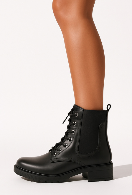 CZARNE SKÓRZANE BOTKI DAMSKIE OCIEPLANE TRAPERY GLANY LESIDA