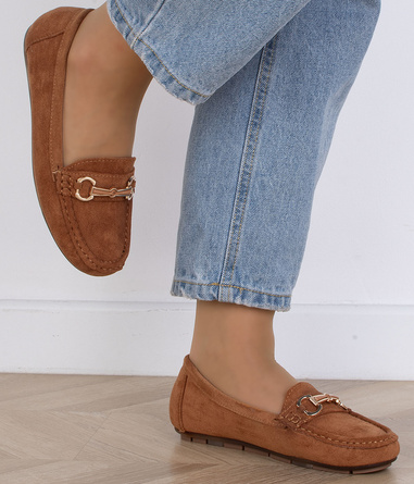 BRĄZOWE MOKASYNY ZAMSZOWE DAMSKIE WSUWANE ROTER