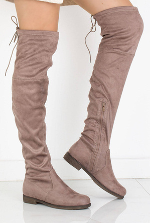 BEŻOWE ZAMSZOWE KOZAKI ZA KOLANO KLASYCZNE ROSALIE