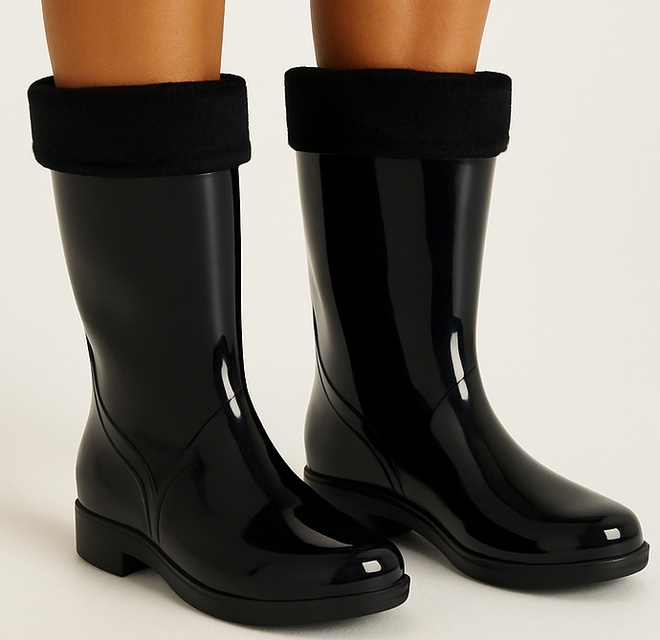 CZARNE OCIEPLANE LAKIEROWANE KALOSZE SZTYBLETY 4