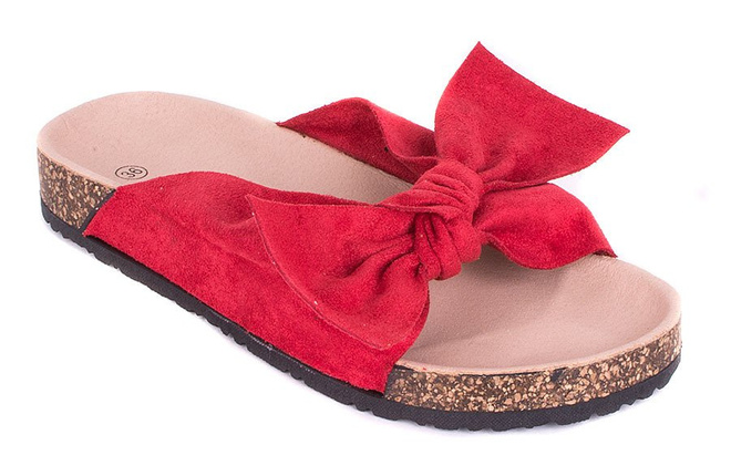 CZERWONE ZAMSZOWE KLAPKI Z KOKARDĄ ALISIA 1