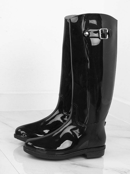 CZARNE WYSOKIE BŁYSZCZĄCE KALOSZE 3