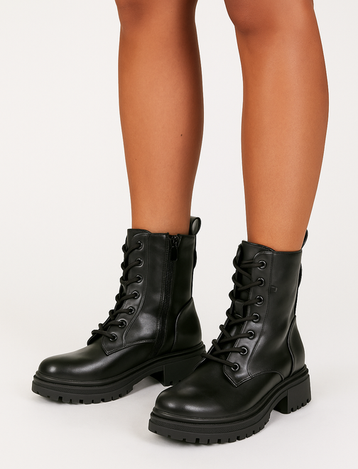 CZARNE BOTKI  DAMSKIE OCIEPLANE TRAPERY NA PLATFORMIE TRIVANIS 2