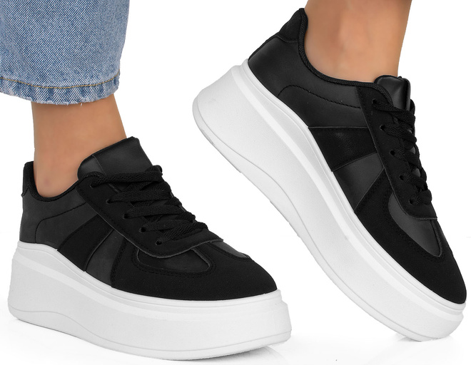 DAMSKIE CZARNE SNEAKERSY TRAMPKI SKÓRZANE FENELA 2