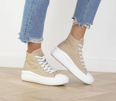 BEŻOWE WYSOKIE TRAMPKI NA PLATFORMIE BRONA