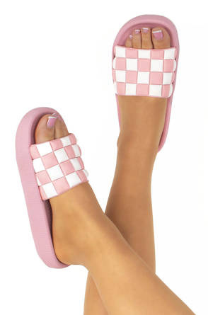 RÓŻOWE GUMOWE KLAPKI Z SZEROKIM PASKIEM SPLIT