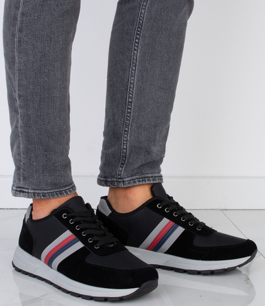 CZARNE SZNUROWANE SNEAKERSY MĘSKIE
