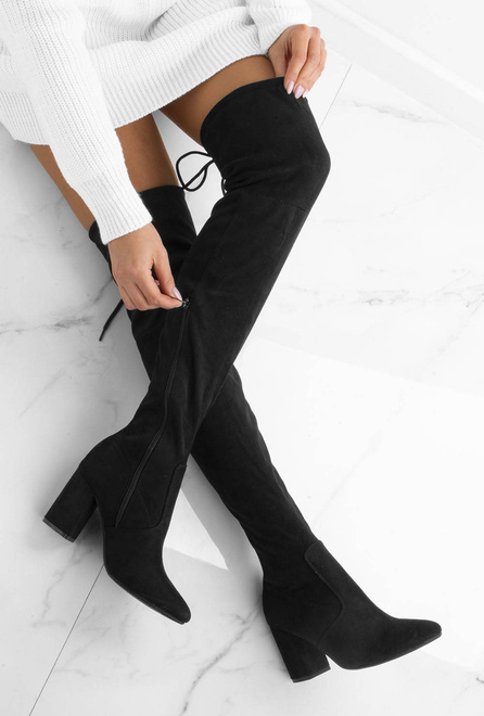 CZARNE KOZAKI ZA KOLANO NA SŁUPKU SELENA 5