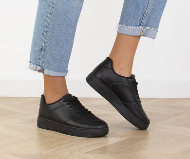 CZARNE SNEAKERSY TRAMPKI SKÓRZANE KIDA