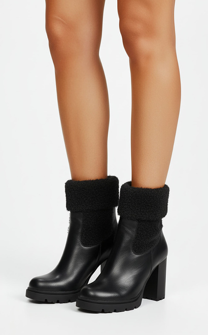  SKÓRZANE CZARNE BOTKI NA OBCASIE NA SŁUPKU OCIEPLANE BIGI 7