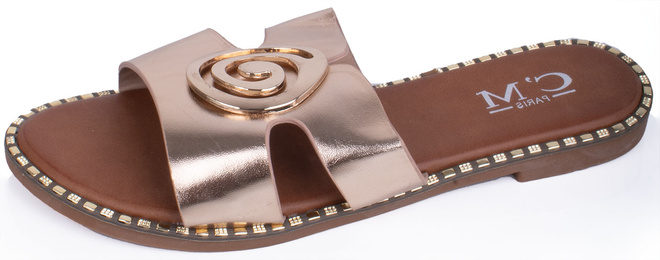 SZAMPAŃSKIE DAMSKIE SKÓRZANE KLAPKI ELEGANCKIE OZDOBA DALIA 3