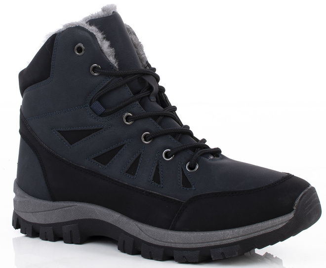 GRANATOWE MĘSKIE OCIEPLANE BUTY TREKKINGOWE ŚNIEGOWCE 1