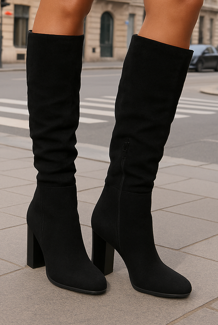 DAMSKIE CZARNE WYSOKIE KOZAKI ZAMSZOWE NA SŁUPKU LORINESS