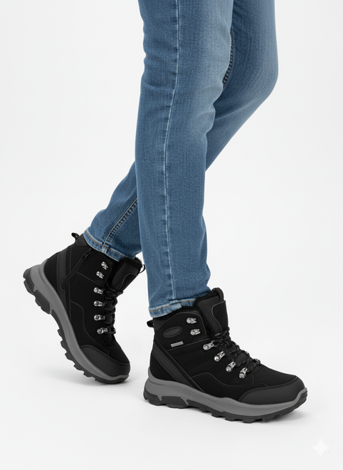 CZARNE MĘSKIE OCIEPLANE BUTY TREKKINGOWE TRAPERY 5