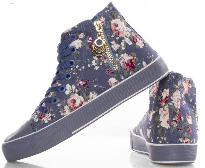 NIEBIESKIE TRAMPKI WYSOKIE W KWIATY BONIE 2