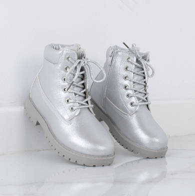 SREBRNE BOTKI DZIECIĘCE OCIEPLANE TRAPERKI