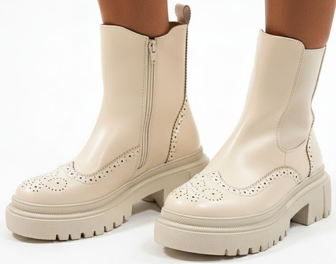 BEŻOWE SKÓRZANE BOTKI SZTYBLETY PLATFORMA SOPHIA 4