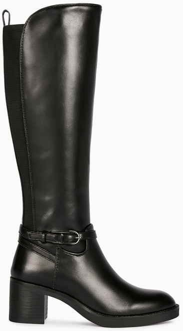 CZARNE DAMSKIE KOZAKI SKÓRZANE NA SŁUPKU KLAMRA 1