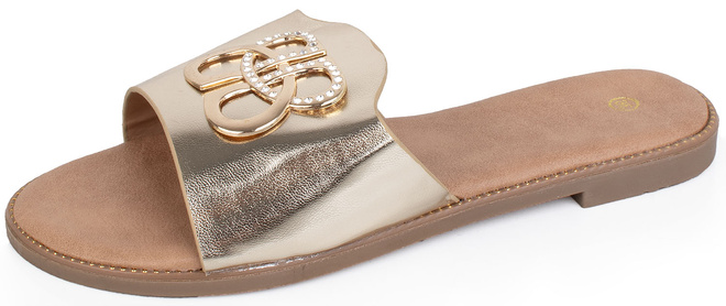 ZŁOTE DAMSKIE SKÓRZANE KLAPKI ELEGANCKIE OZDOBA AMALFI 3