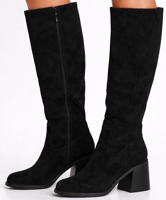 DAMSKIE CZARNE WYSOKIE KOZAKI ZAMSZOWE NA SŁUPKU 2