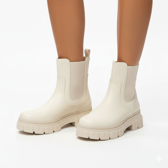 BEŻOWE SKÓRZANE BOTKI SZTYBLETY PLATFORMA CANDELA 6