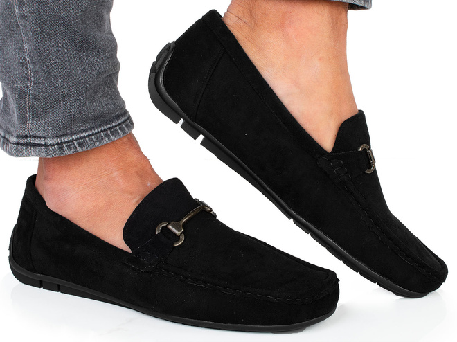 CZARNE MOKASYNY MĘSKIE PÓŁBUTY ZAMSZOWE 4