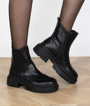 CZARNE SKÓRZANE BOTKI SZTYBLETY PLATFORMA SOPHIA