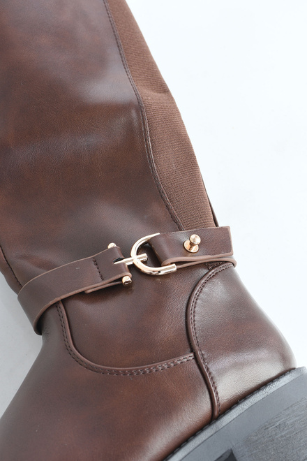 BRĄZOWE DAMSKIE KOZAKI ZAMEK SKÓRZANE NA SŁUPKU LERISAS 5