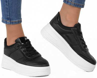 CZARNE TRAMPKI SNEAKERSY NA PLATFORMIE BLAND