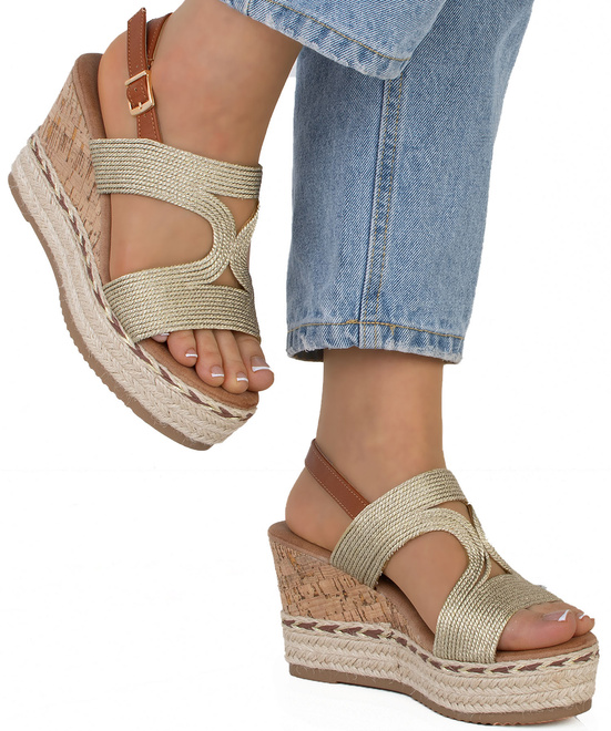 ZŁOTE DAMSKIE SANDAŁY NA KOTURNIE ESPADRYLE CRISTY 2