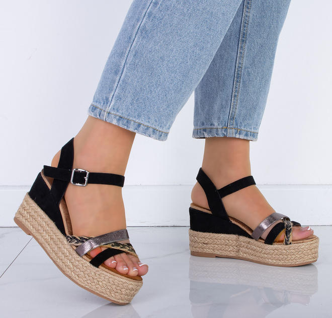 CZARNE DAMSKIE SANDAŁY NA KOTURNIE ESPADRYLE AMORINA 5