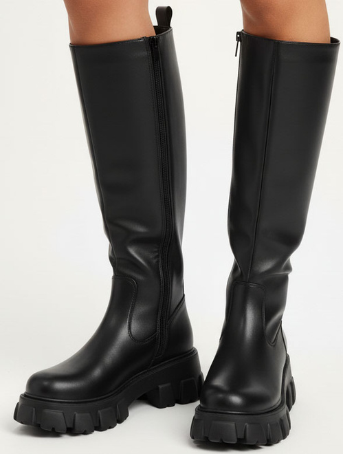 DAMSKIE CZARNE SKÓRZANE KOZAKI NA ZAMEK NA PLATFORMIE DARVINA 5