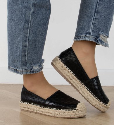 CZARNE ESPADRYLE BALERINKI TENISÓWKI WSUWANE EMILKA