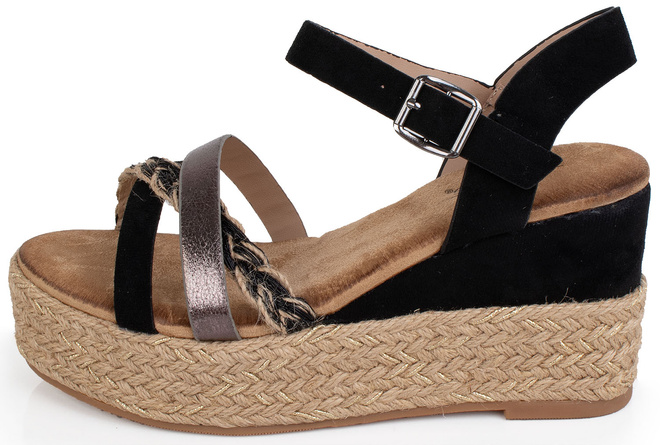 CZARNE DAMSKIE SANDAŁY NA KOTURNIE ESPADRYLE AMORINA 3