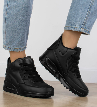 CZARNE WYSOKIE SKÓRZANE TRAMPKI NA PLATFORMIE PIXI