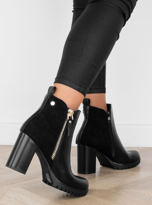 CZARNE DAMSKIE BOTKI NA SŁUPKU SKÓRZANE NA ZAMEK FUFI 6