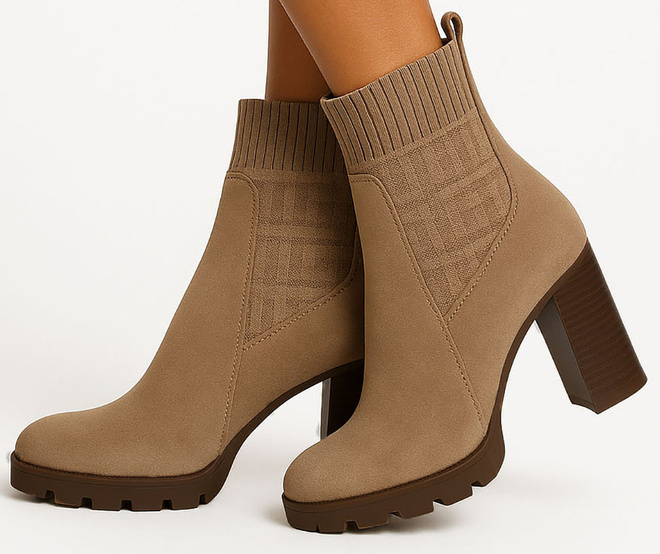 BEŻOWE ZAMSZOWE BOTKI  ELASTYCZNA CHOLEWKA WSUWANE FENISA 4