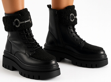 CZARNE BOTKI SKÓRZANE OCIEPLANE TRAPERY ZAMEK GASI