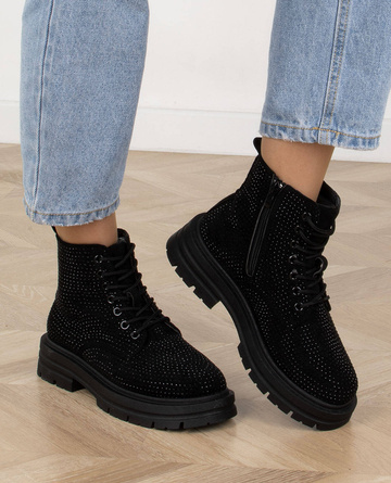 CZARNE BOTKI ZAMSZOWE OCIEPLANE TRAPERY CYRKONIE SONARA