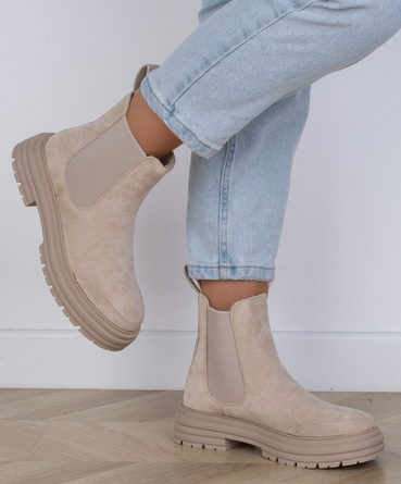 DAMSKIE BEŻOWE ZAMSZOWE BOTKI WSUWANE SZTYBLETY FALL
