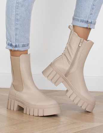 BEŻOWE BOTKI SKÓRZANE NA PLATFORMIE JESSE