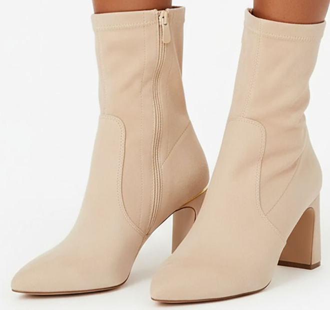 BEŻOWE DAMSKIE BOTKI NA SŁUPKU ZAMSZOWE OCIEPLANE LOPS 4