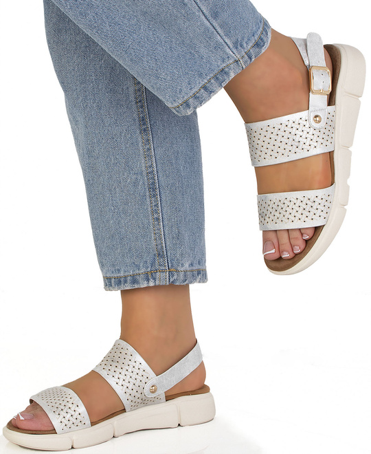 SREBRNE LEKKIE SANDAŁY ELASTYCZNE PASKI KLAMRA VENITA 4