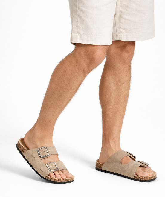 BEŻOWE KLAPKI MĘSKIE Z KLAMRĄ 6