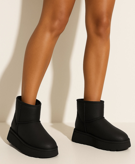 CZARNE OCIEPLANE ŚNIEGOWCE BOTKI NA PLATFORMIE EKO SKÓRA