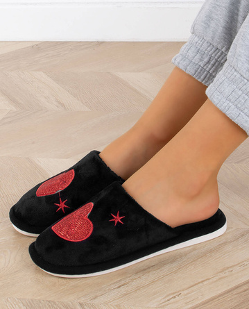 CZARNE DOMOWE DAMSKIE KAPCIE Z OZDOBĄ LILIBET